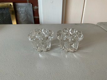 Pair Of Clear Glass Bubble Beaded Edge Candle Holders