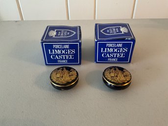 Limoges Castel France Blue And Gold Porcelain Trinket Boxes