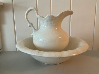 Antique Ceramic Wash Basin Bowl And Pitcher