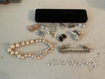 Grouping Of Clip On Earrings, Bracelet And Necklaces