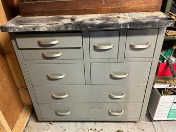 Vintage Metal Eight-drawer Cabinet With Granite Top