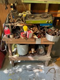 Workshop Work Table With Miscellanous Tools And Items