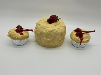 Decorative Handmade Strawberry Cake And Cherry Cupcakes