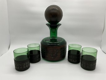 Vintage Green Glass Decanter Incl. Glasses
