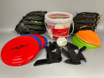 Grouping Of Baseball Gear Incl. Field Cones And Frisbees