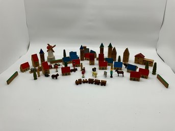 Grouping Of Vintage Wood Village Pieces