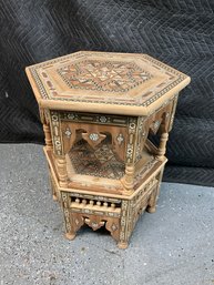 Vintage Hexagon Inlay Two-tier Side Table