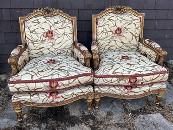Pair Of French Style Carved Giltwood Arm Chairs