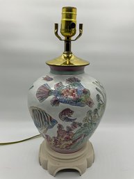 Vintage Asian Porcelain Pastel Tropical Fish Table Lamp