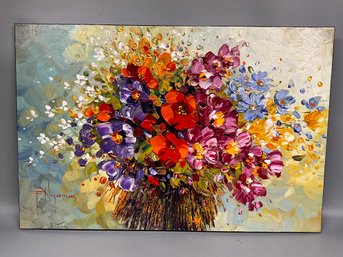 Signed Nizamas 'Summer Bouquet' Oil Painting On Canvas