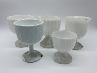 Grouping Of Milk Glass Pedestal Planters
