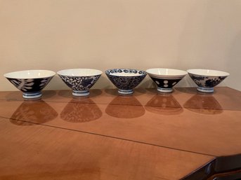 Japanese Blue And White Porcelain Rice Bowls