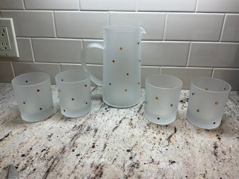 Frosted Glass Polka-dot Pitcher & Cups