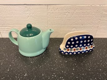 Small Ceramic Tea Pot And Napkin Holder