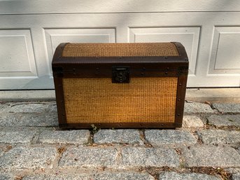Decorative Petit Woven Wicker And Leather Dome Trunk