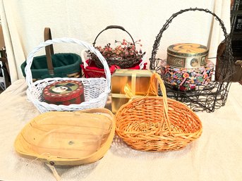 Grouping Of Decorative Holiday And Seasonal Baskets And Tins