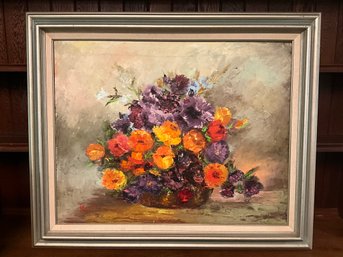 Floral Still Life Oil Painting On Canvas, Signed