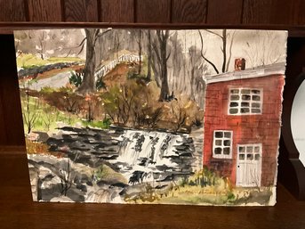 Marie Spaulding Waterfall Scene Watercolor Painting On Paper