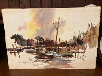 Marie Spaulding Harbor Scene Watercolor On Paper