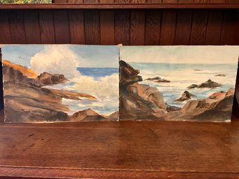 (2) Marie Spaulding Seascape Watercolor Paintings On Paper