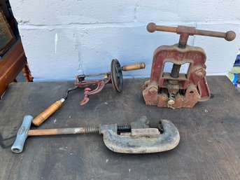 Pipe Vise, Pipe Cutter, Clamp On Hand Drill