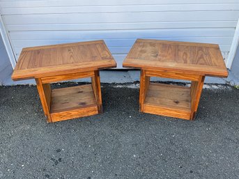 Pair Of Plank Top Pine Side Tables