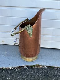 Antique Copper Scuttle Bucket With Porcelain Handles