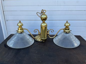 Brass Tone And Glass Two-light Hanging Light Pendant