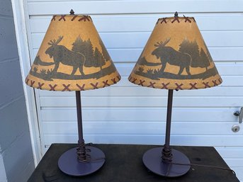 Pair Of Moose Themed Table Lamps