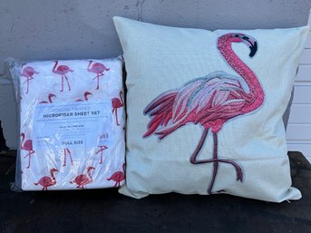 Coastal Printed Microfiber Flamingo Sheet Set And Pillow