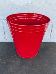 Red Metal Wastebasket