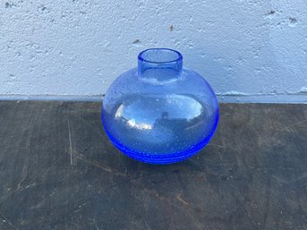 Decorative Hand-blown Blue Bubble Glass Vase