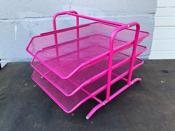 Pink Wire Metal Desk Top Paper Organizer