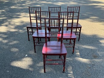 (6) Red Lacquered Faux Bamboo Chairs