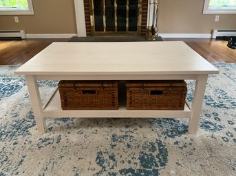 White Contemporary Coffee Table And Storage Baskets