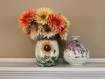 Decorative Hand-painted Floral Vases Incl. Faux Flowers