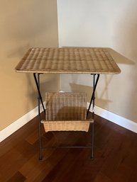 Woven Wicker And Metal End Table