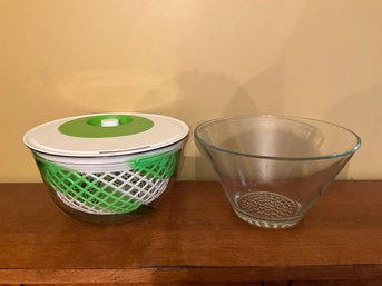 Salad Spinner And Glass Bowl