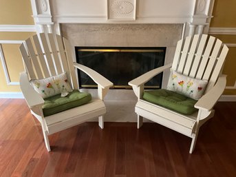 Pair Of White Adirondack Chairs Incl. Cushions