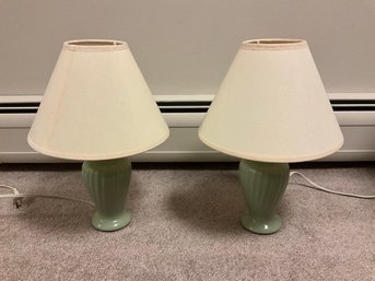 Pair Of Light Green/blue Bedside Table Lamps