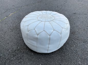 Jonathan Adler White Leather Moroccan Pouf Ottoman