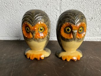 Pair Of Italian Alabaster Owl Bookends