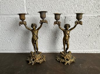 Pair Of Brass Figural Candelabras