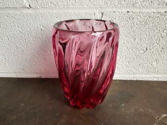 Vintage Pink Twisted Glass Vase