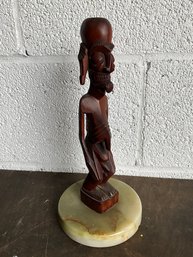 African Wood Figure On Marble Base