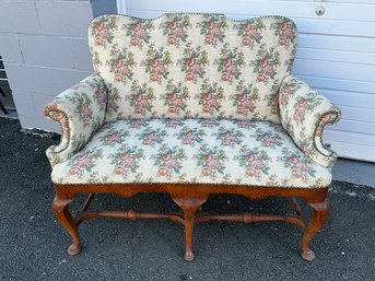 English Queen Anne Style Needlepoint Tapestry And Walnut Settee