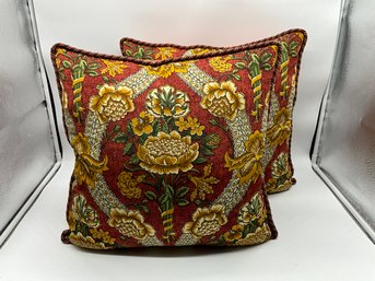 Pair Of Throw Pillows With Twisted Rope Fringe