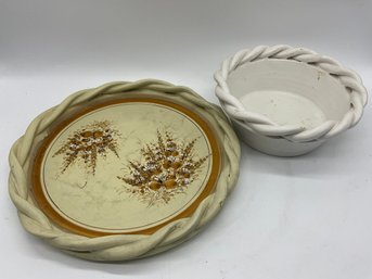 Decorative Studio Pottery Charger And Bowl