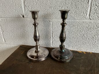 Pair Of Weighted Silver-plate Candlesticks