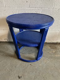 Blue Painted Bamboo And Rattan Round Table